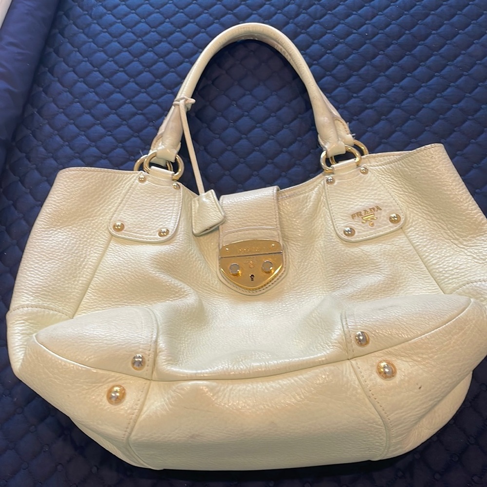 Prada cream colored tote